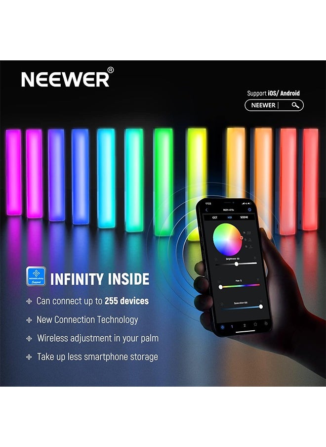 NEEWER RGB LED Video Light Stick, Touch Bar&APP Control, Magnetic Handheld Photography Lighting Wand, Dimmable 3200K~5600K CRI98+ Full Color LED Light with 6400mAh Battery, 17 Scenes, RGB1 (Rose Gold)