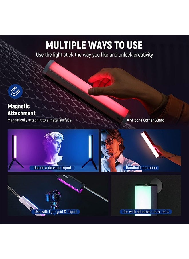 NEEWER RGB LED Video Light Stick, Touch Bar&APP Control, Magnetic Handheld Photography Lighting Wand, Dimmable 3200K~5600K CRI98+ Full Color LED Light with 6400mAh Battery, 17 Scenes, RGB1 (Rose Gold)