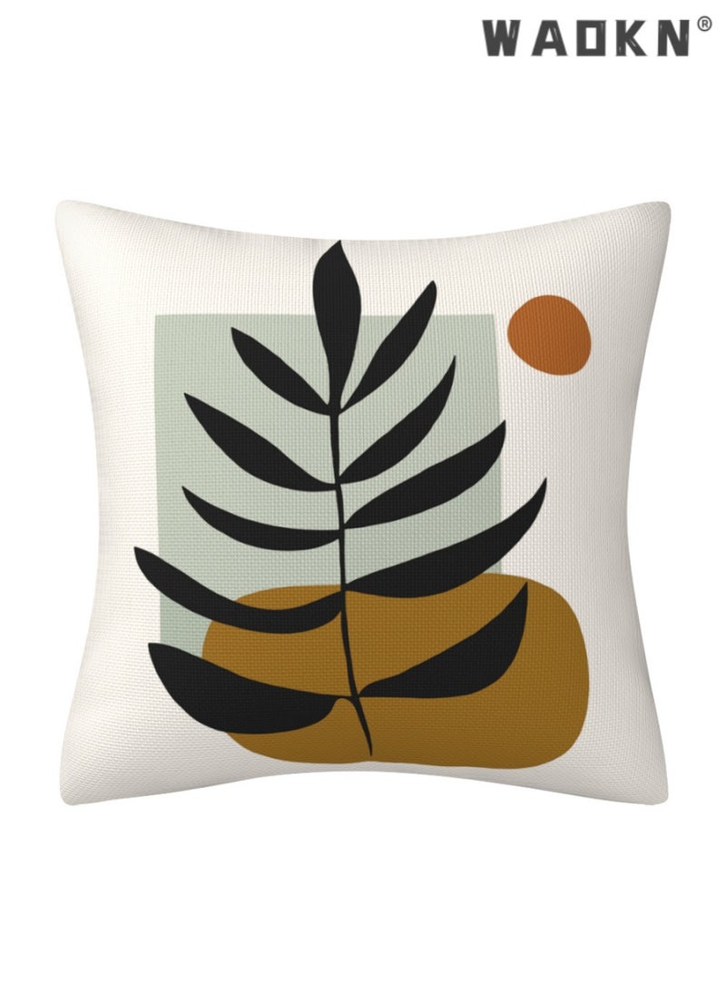 4 Pcs Blue & Orange Linen Square Cushion Covers - 18x18 Inches, Handcrafted with Abstract Plant Artistry, Elegant Pillowcases Perfect for Accentuating Living Room Sofas, Beds, and Adding a Pop of Color to Your Decor