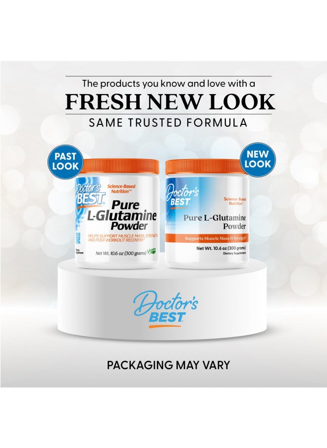 Doctor's Best Pure L-Glutamine Powder, Supports Muscle Mass, Strength & Post-Workout Recovery, Amino Acid, 300g