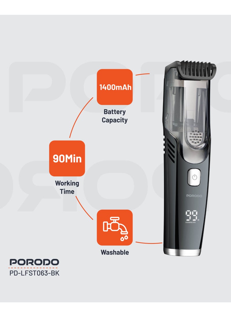 Air Suction Trimmer 1400mAh / Trimming Without the Mess / Beard and Body Trimmer / Easy to Clean / Effortless Shaving - Black