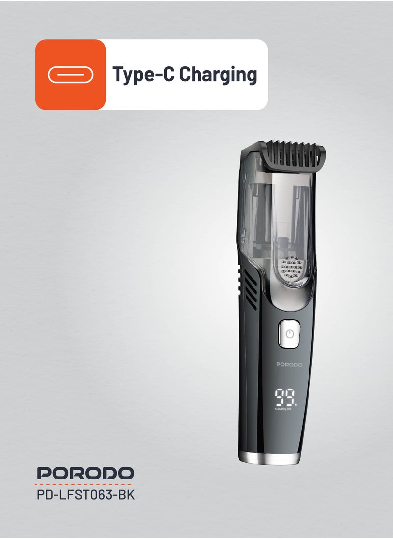 Air Suction Trimmer 1400mAh / Trimming Without the Mess / Beard and Body Trimmer / Easy to Clean / Effortless Shaving - Black