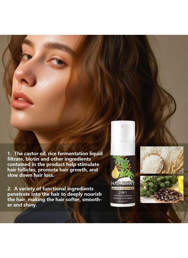 Hair Growth Spray,Organic Castor Oil For Hair Growth,Hair Growth Serum Enriched With Fermented Rice Water,Biotin,Castor Oil For Control Hair Loss, Moisturize & Strengthen Hair 60Ml(2 Fl.Oz