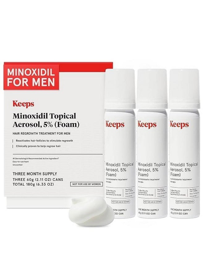 Extra Strength Minoxidil For Men Topical Aerosol Foam 5%, Hair Growth Treatment - 3 Month Supply (3 X 2.11Oz Bottles) - Thicker, Longer Hair - Slows Hair Loss & Promotes Hair Regrowth