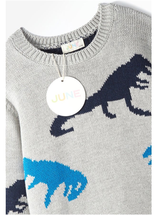 June Boy Dinosaur Patterned Sweater Grey