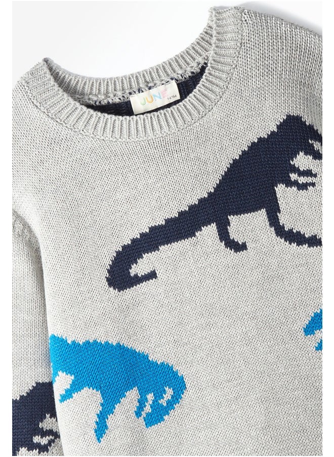 June Boy Dinosaur Patterned Sweater Grey