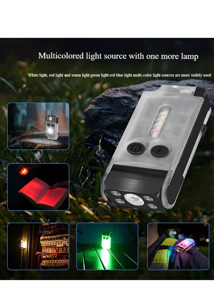 V30 LED Keychain EDC Fluorescence Flashlight Clip Warm Work Light Type-C Rechargeable Torch Magnet Camping Pocket Lantern