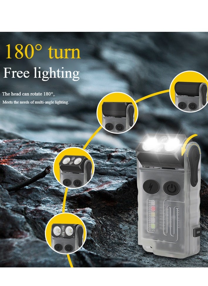 V30 LED Keychain EDC Fluorescence Flashlight Clip Warm Work Light Type-C Rechargeable Torch Magnet Camping Pocket Lantern