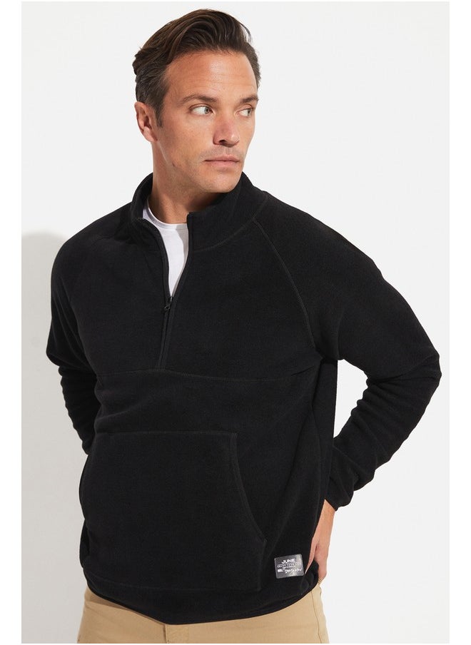 June Men Kangaroo Pocket Fleece Sweatshirt Black