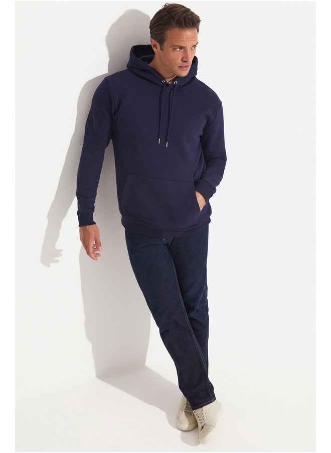 June Men Kangaroo Pocket Hooded Sweatshirt Navy