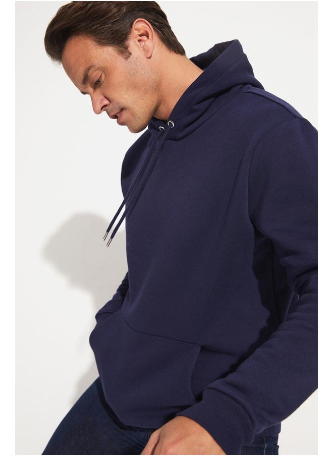 June Men Kangaroo Pocket Hooded Sweatshirt Navy