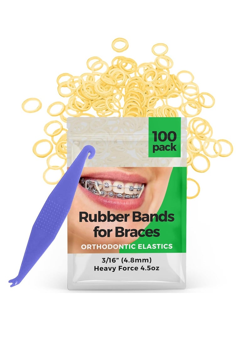 Orthodontic Elastic Rubber Bands - 3/16 Inch, Small, 100 Pack, (4.5 Ounce) for Braces, Dreadlocks, Hair Braids, Fix Tooth Gap, Includes Free Elastic Placer - Natural - Heavy