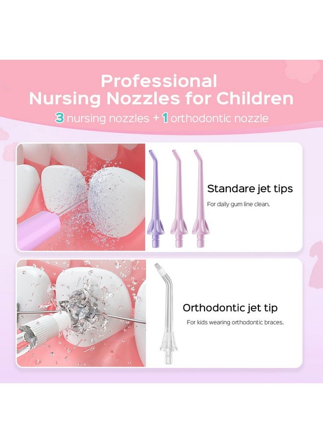 Kids Water Dental Flosser Deep Cleaning Picks, Portable, 4 Modes For Ages 6+ Safe Waterproof Newest Flosser Rechargeable With 4 Jet Tips For Gums Care F5023 Pink Purple