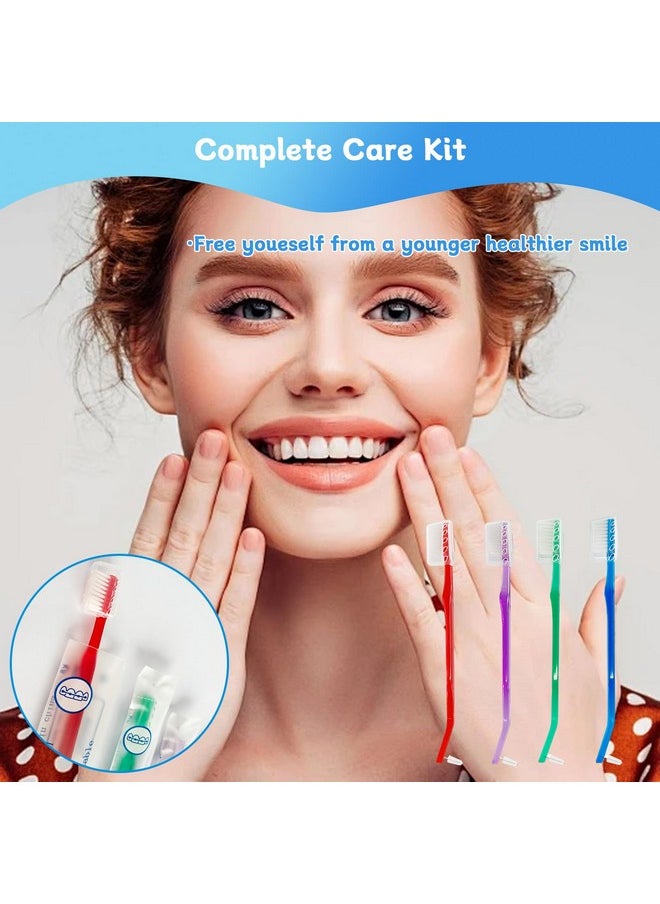 4-Pack Orthodontic Toothbrushes With Double-Ended Design - V-Trim Brush And Interspace Brush For Effective Braces Cleaning, Multi-Colored Set For Oral Dental Care