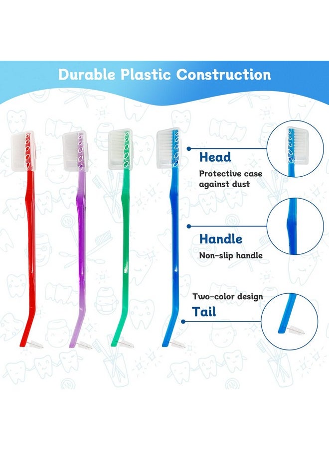 4-Pack Orthodontic Toothbrushes With Double-Ended Design - V-Trim Brush And Interspace Brush For Effective Braces Cleaning, Multi-Colored Set For Oral Dental Care