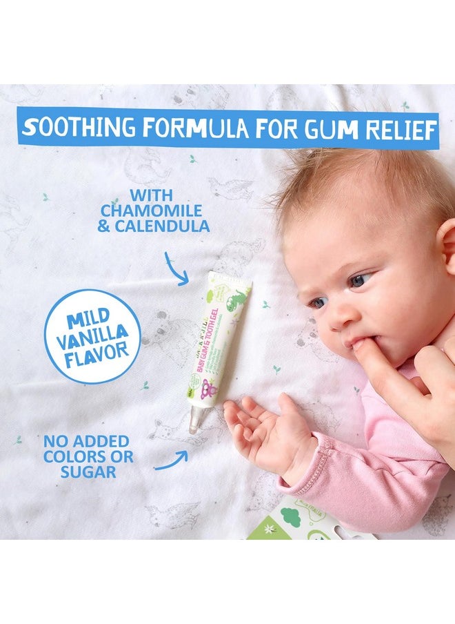 Natural Gum And Teething Relief Gel Plus Silicone Finger Toothbrush Bundle - Baby Toothbrush 6 To 12 Months And Baby Gum And Tooth Gel Bundle, Two Brushes Plus Case, 0.5 Fl Oz