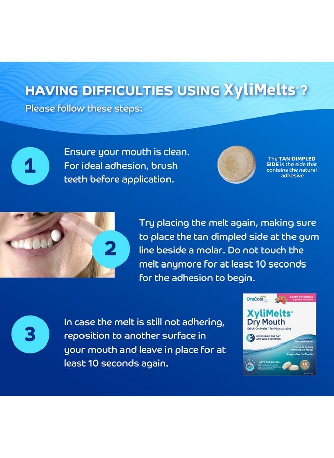 Xylimelts Dry Mouth Relief Moisturizing Oral Adhering Discs 40 Count, Berry Smoothie With Xylitol, For Dry Mouth, Stimulates Saliva