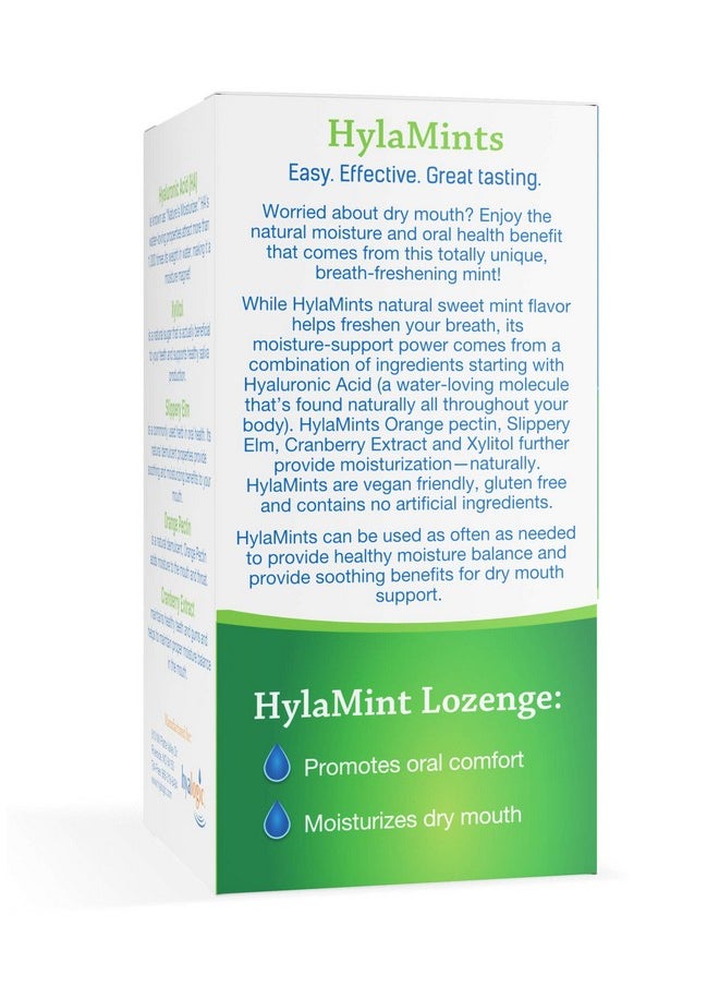 Hyamints Breath Mints For Dry Mouth- Sugar Free Mint Flavor- Natural Breath Freshener W/Hyaluronic Acid, Cranberry Extract, Xylitol, Slippery Elm, Orange Pectin (60 Count)