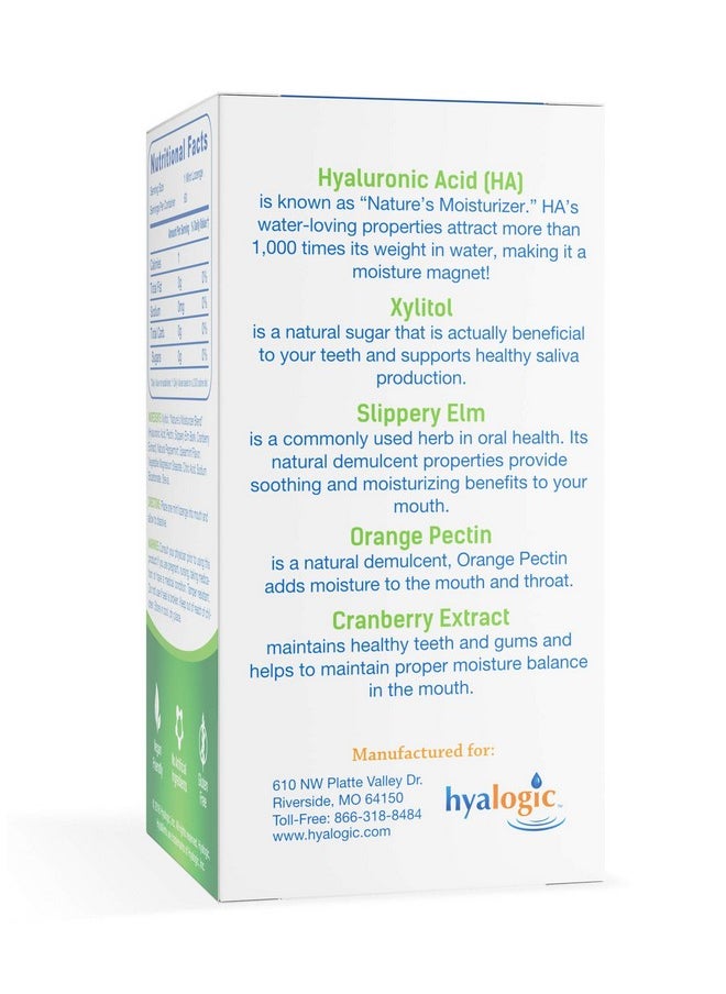 Hyamints Breath Mints For Dry Mouth- Sugar Free Mint Flavor- Natural Breath Freshener W/Hyaluronic Acid, Cranberry Extract, Xylitol, Slippery Elm, Orange Pectin (60 Count)