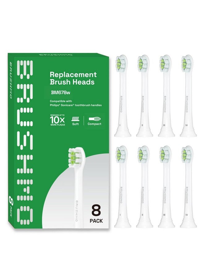 Replacement Toothbrush Heads Compatible With Philips Sonicare Diamondclean Hx6072 Compact, White, With Hygienic Caps, Fits Philips Sonicare Electric Toothbrush, 8 Pack