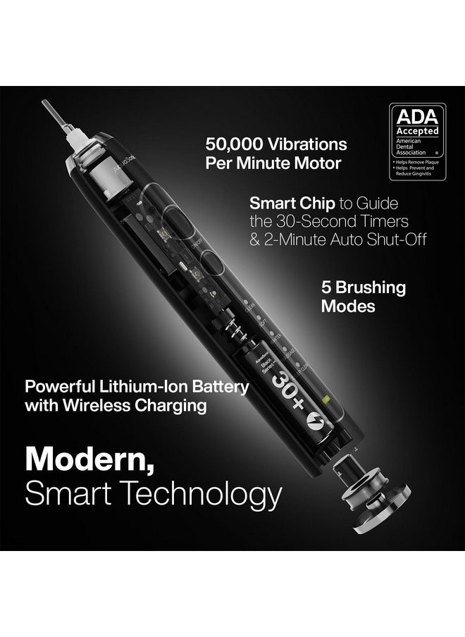 Black Series Pro - Ultra-Whitening Electric Toothbrush - 5 Modes & Smart Timers - Premium Travel Case & 6 Proflex Brush Heads - Ada Accepted Toothbrush