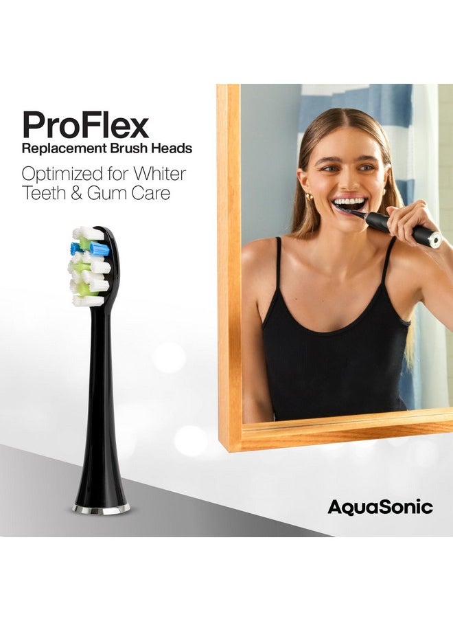 Proflex Replacement Brush Heads | For Whiter Teeth & Gum Care | Compatible With Many Aquasonic Toothbrush Handles (3 Pack Black)