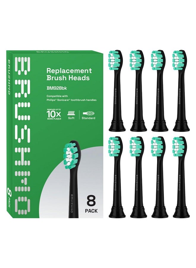 Replacement Toothbrush Heads Compatible With Philips Sonicare Optimal Plaque Control Hx9023/65, Black, 8 Pack