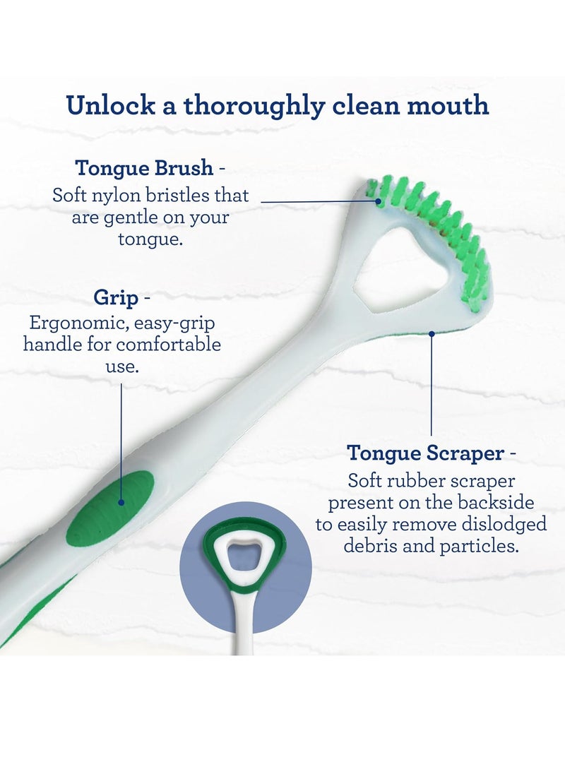 GuruNanda Dual Action Tongue Scraper (1 Pack), 2-in-1 Tongue Scraper & Soft Bristled Tongue Brush, Deep Cleans Tongue & Fights Bad Breath - Color Varies