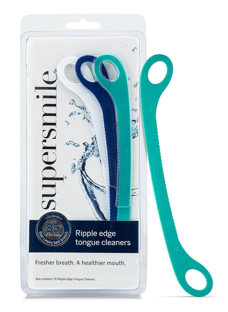 Supersmile Ripple Edge Tongue Cleaner, Ergonomic Reusable Tongue Scraper, 3 Count