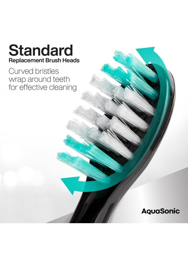 Standard Replacement Brush Heads | For Normal & Sensitive Teeth | Compatible With Many Aquasonic Toothbrush Handles (8 Pack Black)