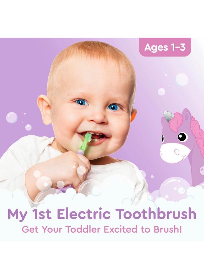 Little Toddlers’ Sonic Toothbrush - Safe & Gentle Toothbrush For Ages 1-3 With Built-In, Light-Up 2-Minute Timer, Extra Brush Head, & Storage Base For First-Time Brushers (Lucky The Unicorn)