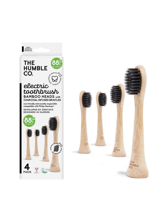 Electric Toothbrush Replacement Heads 4Pk - Sustainable Bpa-Free Electric Toothbrush Heads Made From Bamboo, Bad Breath And Plaque Remover, Philips Sonicare Compatible (Charcoal)