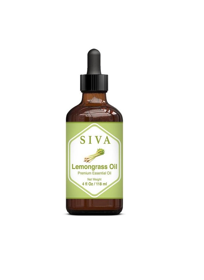 Siva Lemongrass Essential Oil - 4 Fl Oz - Natural Lemongrass Oil - For Diffuser, Face, Skin Care, Aromatherapy, Hair Care, Scalp And Body Massage - With Dropper