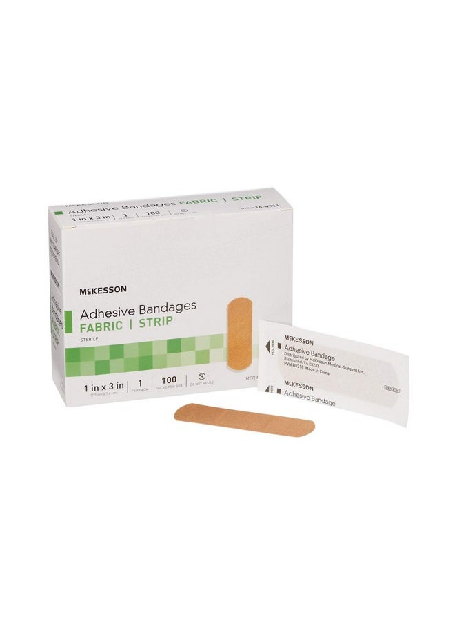 Adhesive Bandages, Sterile, Fabric Strip, 1 In X 3 In, 100 Count, 1 Pack