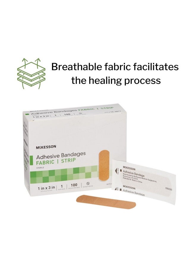 Adhesive Bandages, Sterile, Fabric Strip, 1 In X 3 In, 100 Count, 1 Pack