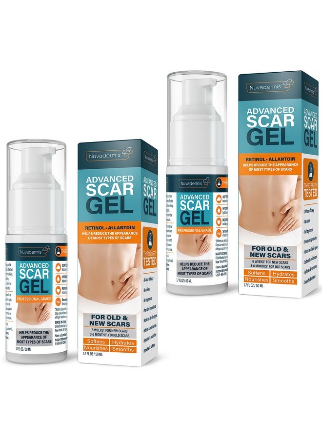 Scar Gel - W/Retinol, Allantoin, Vitamin E, & Betaine - Scar Treatment For C-Section, Tummy Tuck, & Keloid Scars - 1.7 Oz Pump Bottle For Post-Surgery Care - 2 Pack Silicone Gel For Scars