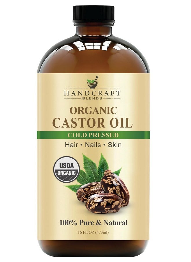 Cold-Pressed Organic Castor Oil In Glass Bottle - 16 Fl Oz - 100% Pure And Natural - Premium Grade Oil For Hair Growth, Eyelashes And Eyebrows - Carrier Oil - Hair And Body Oil