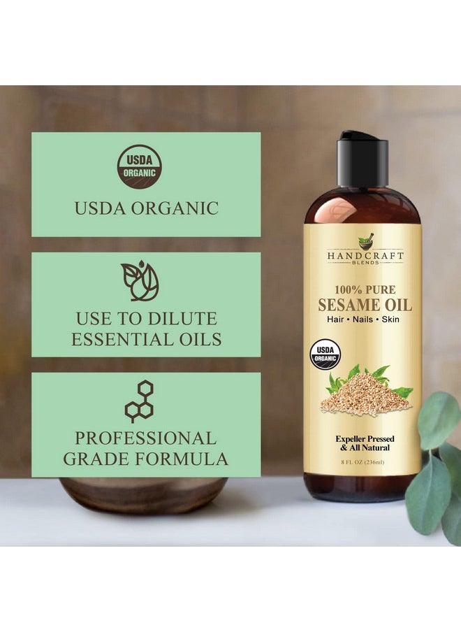 Organic Sesame Oil - 8 Fl Oz - 100% Pure And Natural - Premium Grade Hair And Body Oil - Carrier Oil - Massage Oil - Expeller-Pressed And Hexane-Free