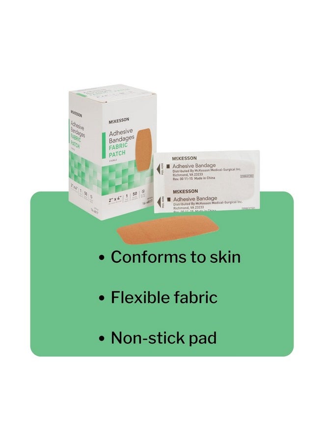 Adhesive Bandages, Sterile, Fabric Patch, 2 In X 4 In, 50 Count, 1 Pack