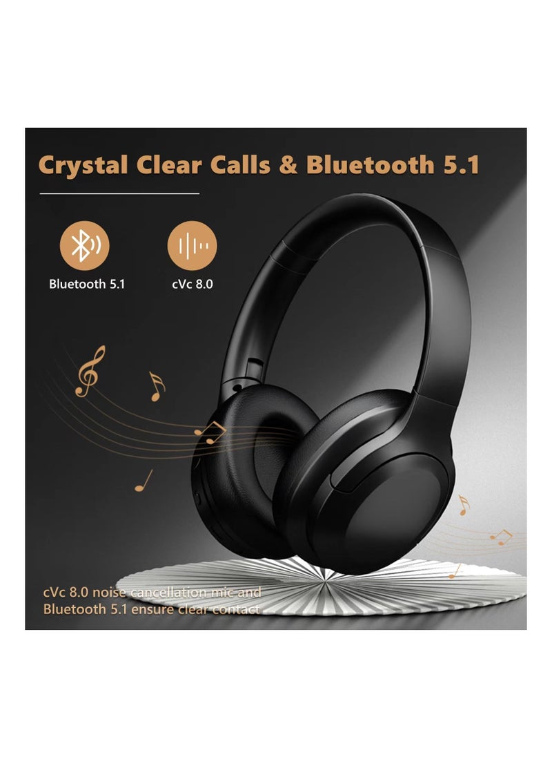 Headphones, Active Noise Cancelling, Bluetooth 5.3 Wireless Headphones, 35H Playtime, ANC Earphones, Noise Decreasing, CVC 8.0 Mic for TV PC Cellphone, Hi-Fi Audio Sound, USB-C Fast Charging