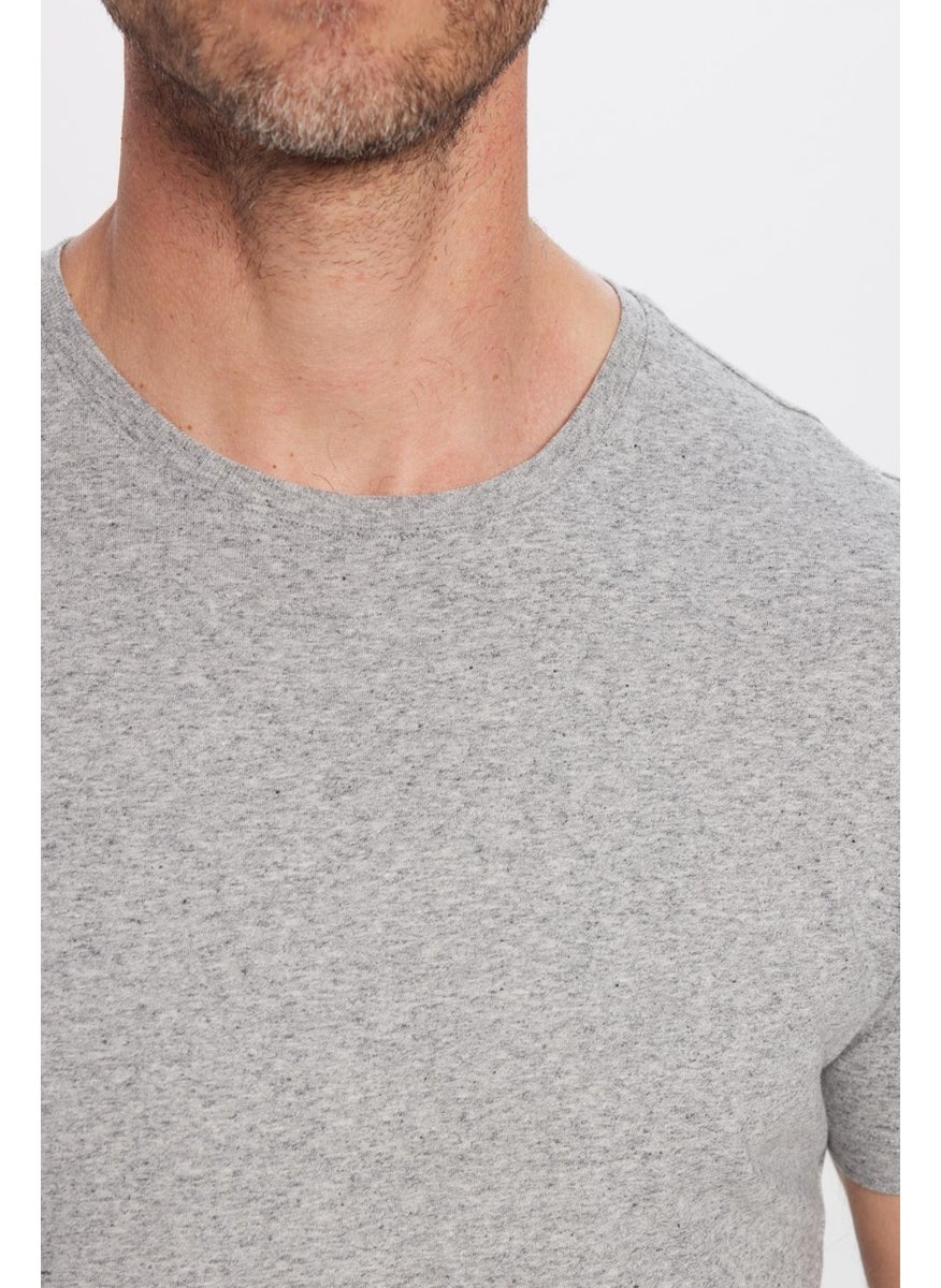 Men's Slim Fit Narrow Cut Cotton Soft Textured Flexible Fabric Plain Basic Gray Crew Neck T-Shirt