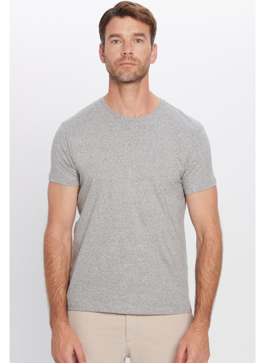 Men's Slim Fit Narrow Cut Cotton Soft Textured Flexible Fabric Plain Basic Gray Crew Neck T-Shirt