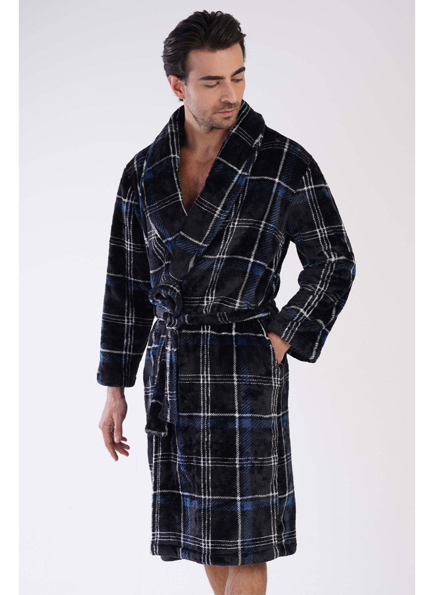 Men's Shawl Collar Welsoft Black Dressing Gown C3T1N0O087