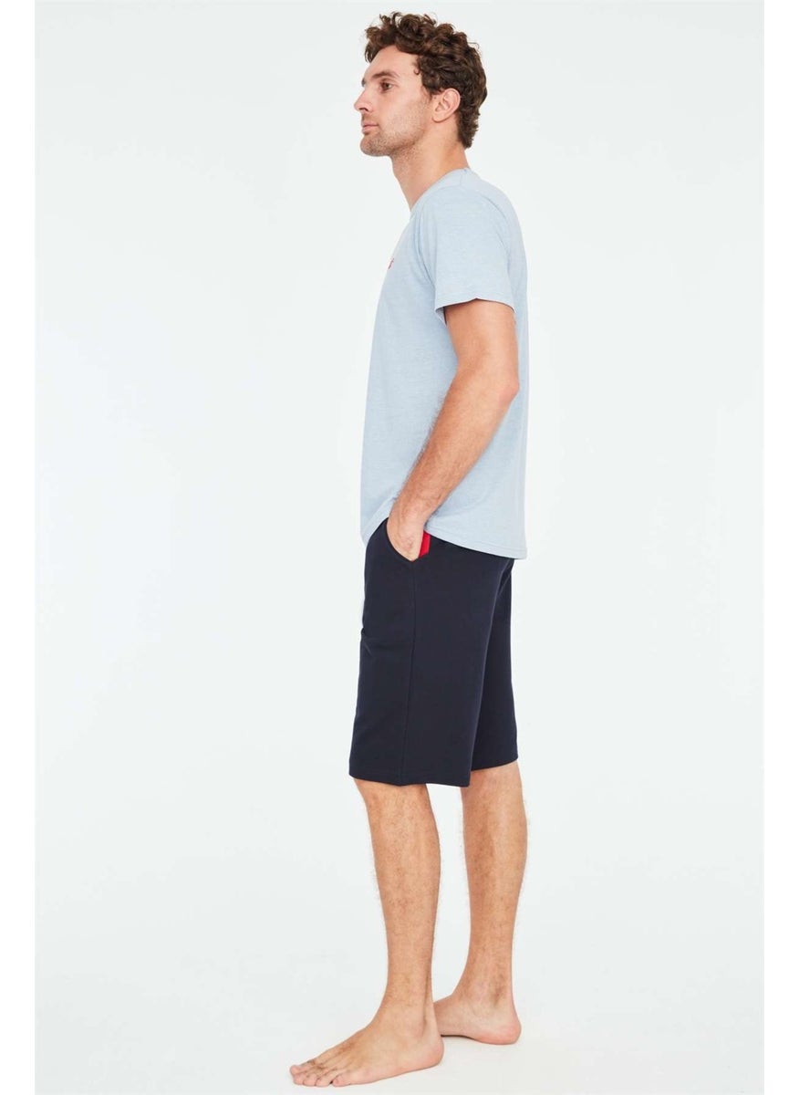 - Men's Blue Melange T-Shirt Shorts Set