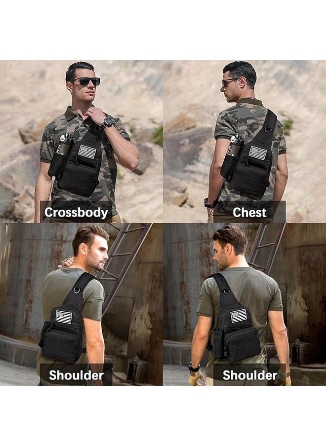 Cycling Travel Riding Shoulder Bag，Tactical Military Chest Sling Bag Water Resistant Shoulder Backpack Mens One Strap Daypack with Water Bottle Holder