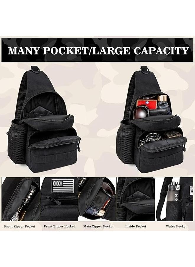 Cycling Travel Riding Shoulder Bag，Tactical Military Chest Sling Bag Water Resistant Shoulder Backpack Mens One Strap Daypack with Water Bottle Holder