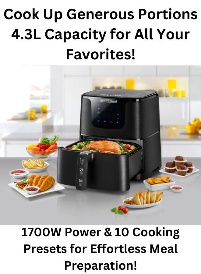 4.3L Air Fryer with 1700W Power, Touch Control, 10 Cooking Presets + 1.5L Blender with 400W Motor, Stainless Steel Grinder Mills for Spices and Coffee 6 L 1700 W AF700-B5+BX365-B5 Black