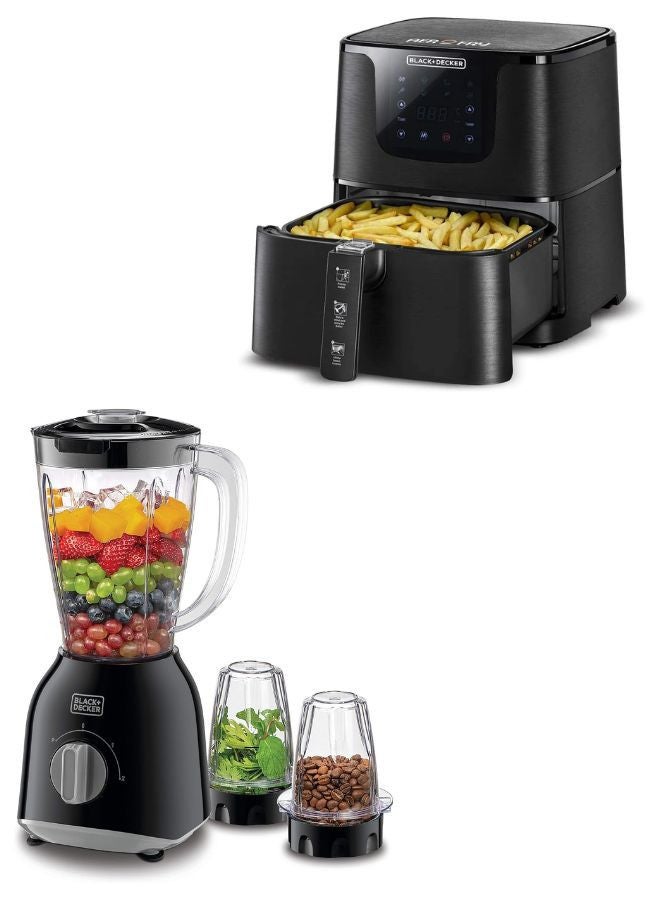 4.3L Air Fryer with 1700W Power, Touch Control, 10 Cooking Presets + 1.5L Blender with 400W Motor, Stainless Steel Grinder Mills for Spices and Coffee 6 L 1700 W AF700-B5+BX365-B5 Black