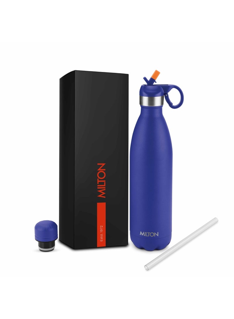 750ml Vacuum Insulated Water Bottle with Straw Lid - 2 lids included, Keeps Drinks Hot & Cold, 18/8 Stainless Steel, Double-Walled Flask with Inner Copper Coating - Sports, Gym - Larvik Blue