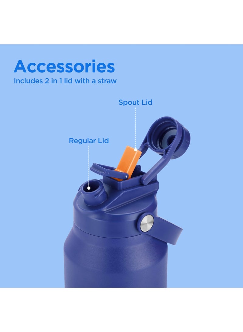 1180ml Vacuum Insulated Water Bottle with Straw Lid - 2 lids included, Keeps Drinks Hot and Cold, 18/8 Stainless Steel, Double-Walled Flask with Inner Copper Coating - Sports - Ultrasip